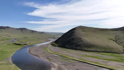 River Flowing Between Mountains Stock Footage 335360934