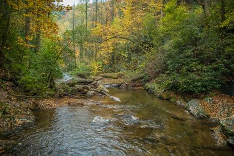 River flowing downstream Stock Photos