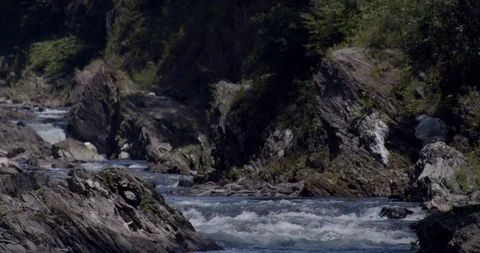 River flowing in a gorge through rocks and forest trees Stock Footage 121775080