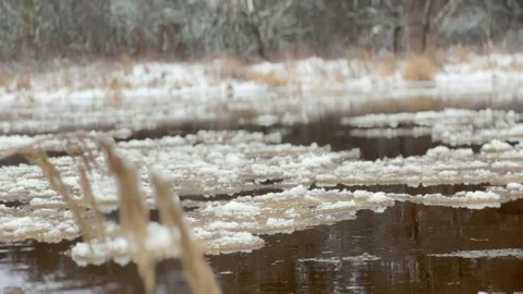 River with Flowing Ice close up in 4K Stock Footage 297998701
