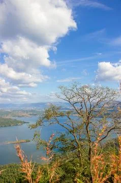 River flowing in middle of hills Stock Photos
