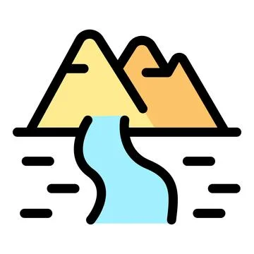 River flowing from mountains, simple landscape icon Stock Illustration