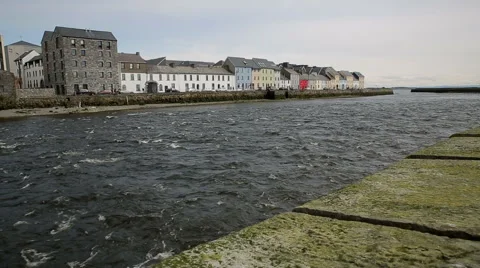 River flowing to ocean through an Irish City Stock Footage 44525472