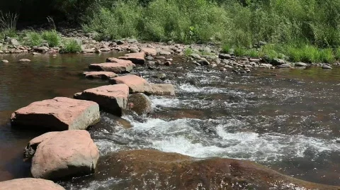 River Flowing with Rock Dam Stock-Footage 485644