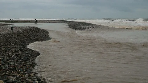 River Flowing Into The Sea Stock Footage 97034958