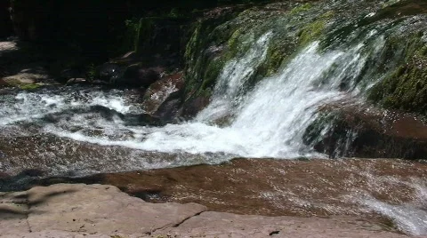 River Flowing with Small Waterfall Stock Footage 481797