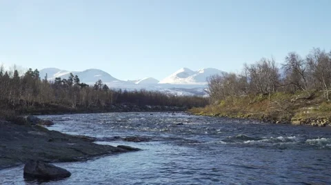 River Flowing Through Beautiful Mountainous Arctic Landscape Stock-Footage 56451944