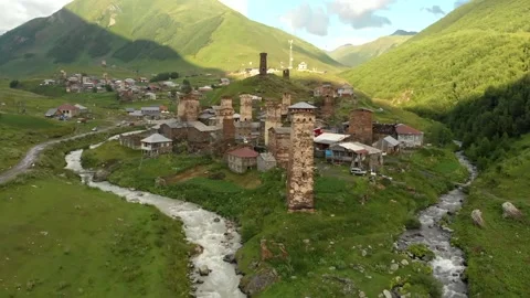 River flowing through cliffs and a gorge in the Caucasus Mountains, Georgia.  Stock Footage 130737248