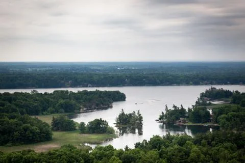 River flowing through a forest, saint lawrence river, hill island, ontario, c Stock Photos