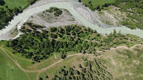 River flowing through green valley and coniferous forest Stock Footage 312443107