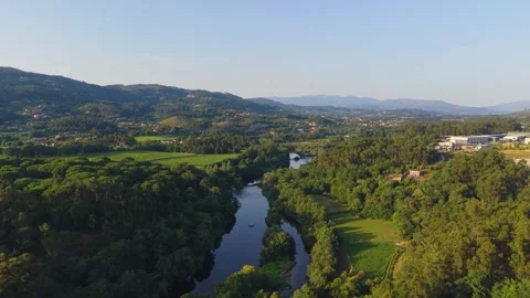 River Flowing Through Lush Forested Valley And Verdant Vineyards Stock Footage 340198283