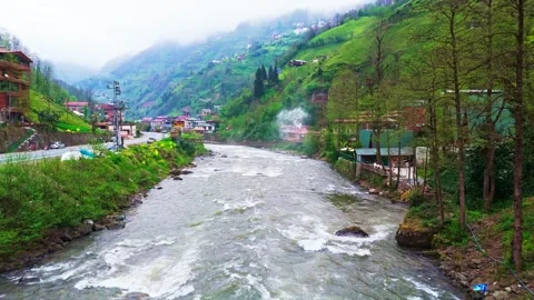 A river flowing through a lush green hillside Stock Footage 272790905