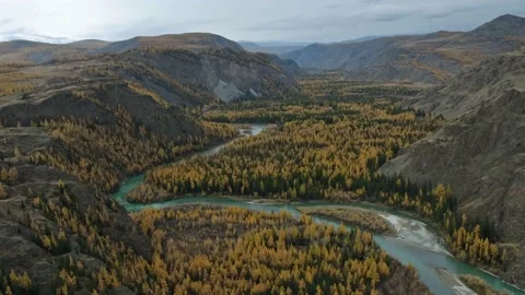 River flowing through mountainous valley Stock Footage 153617816