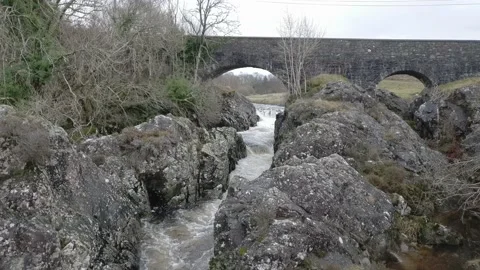 A river flowing through a narrow rocky gorge on the Water of Ken, Scotland Stock Footage 148269835