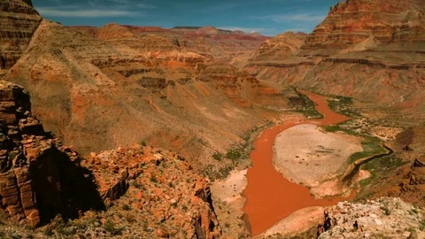 River flowing through a remote rocky canyon. Stock Footage 88438412