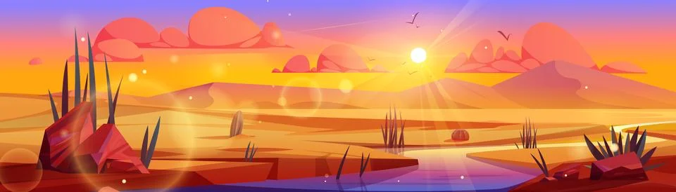 River flowing through Sahara desert Stock Illustration