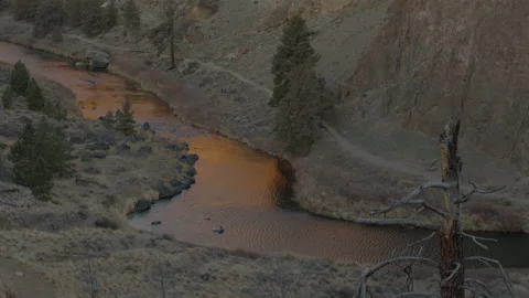 River Flowing Through Smith Rock State Park in Oregon - Shallow DOF Stock Footage 145967067