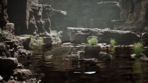 The river flowing through the valley of huge red rocks Stock Footage 234821394