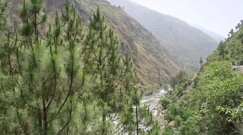 River flowing through valley in India Stock Footage