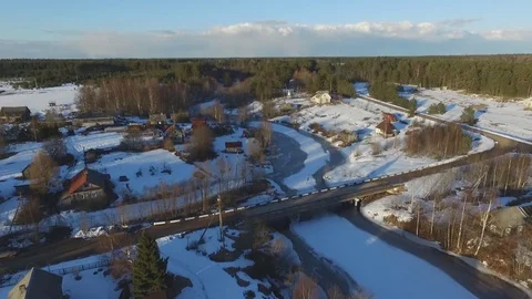 River flowing through the village Stock-Footage 80680062