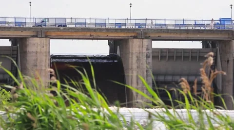 River flowing through water dam Video stock 49127190