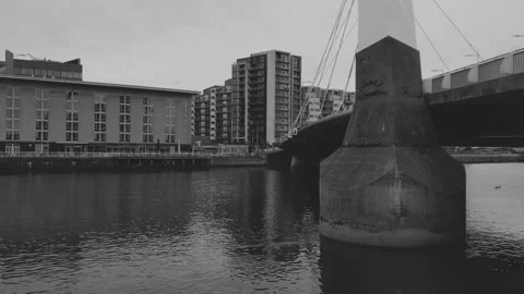 River flowing under a highway bridge Video stock 171890000