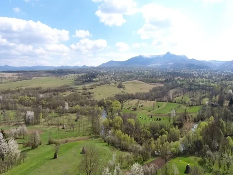 River flows - aerial view 4k Stock Footage 74867004