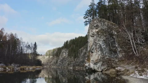The river flows along the mountain range. Video stock 148284456