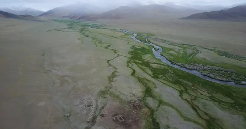 River flows along the mountains in Mongolia Stock Footage 119123218