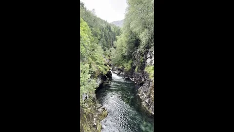The river flows among the rocky mountains Stock Footage 337364811