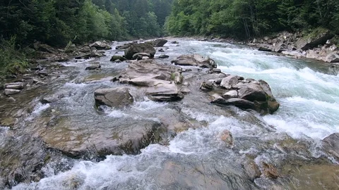 River flows among tmountains summer Stock Footage 144846147