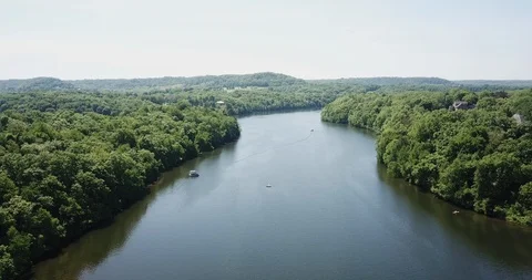 River flows between forests. Spring forest, reflection in water Stock Footage 91101861