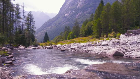 River Flows between the Mountains Stock Footage 252035075