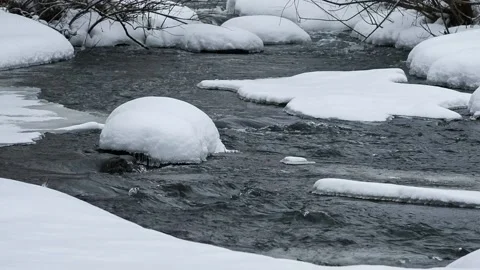 River flows between snowy banks Stock Footage 148366109