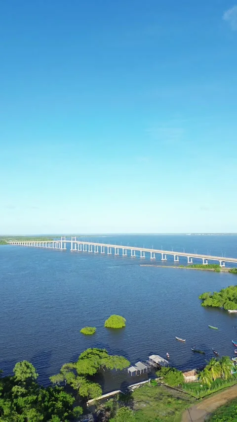 River that flows into the ocean, in the background preserved mangroves Stock Footage 276837382