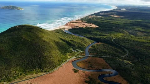 River Flows On Ocean, Drone Shot, 6k Stock-Footage 333658189