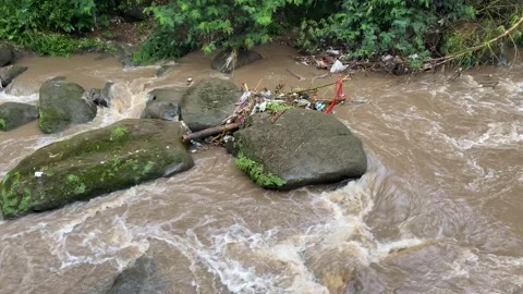 River flows over big rocks Stock Footage 292640015