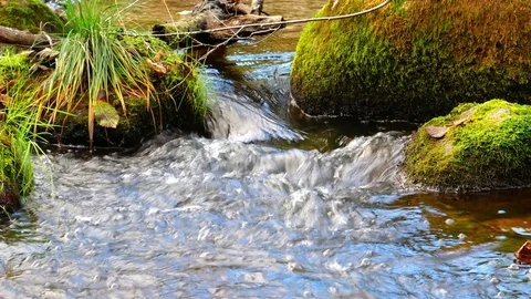 A river flows over rocks in this beautiful scene. Stock Footage 71122678