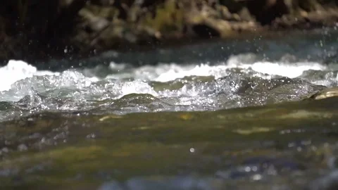 A river flows over rocks in this beautiful scene Stock Footage 73648475
