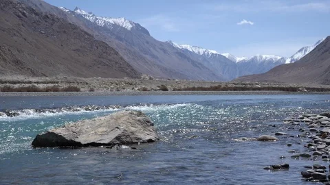 A river flows over rocks in this beautiful scene in the himalaya mountains, The  Stock Footage 94595237