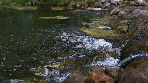 A river flows over rocks in this beautiful scene Stock Footage 105100942