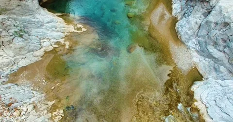 River Flows Slowly and Peaceful 4k Aerial View Stock Footage 148354597