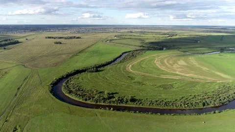 The river flows in the steppe Stock Footage 165815998