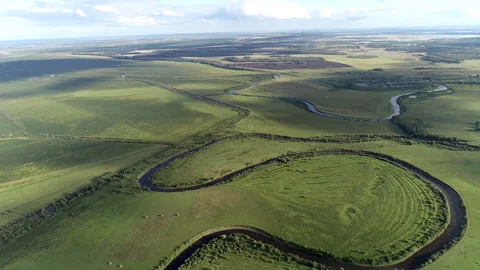 The river flows in the steppe Stock Footage 165818124