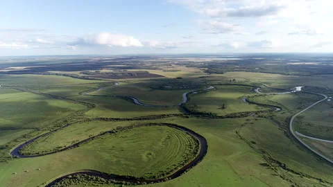 The river flows in the steppe Stock Footage 165818322