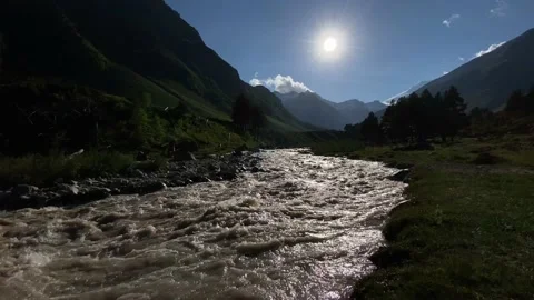 River flows through Caucasian mountains 스톡 동영상 133894471