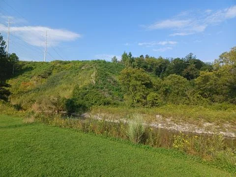River Flows Through Green Field in Seton Park Stock Photos