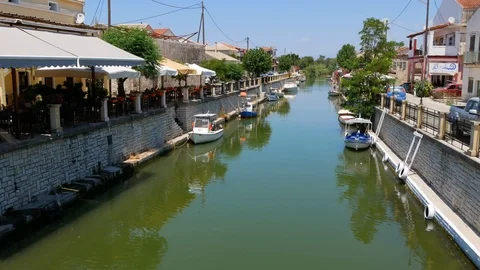 A river flows through Lefkimmi (Potami), Corfu, Greece Stock Footage 112891507