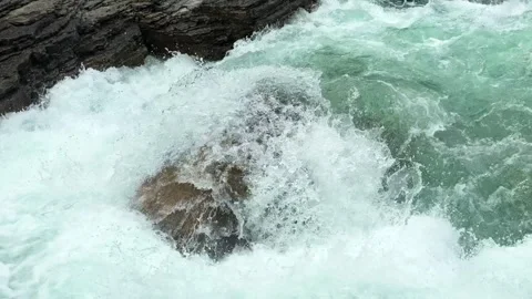 River flows through rocks and trees in a forest area during the day  Stock Footage 338344343