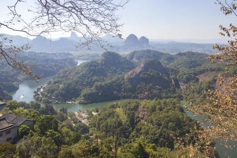 A river flows under a Karst mountain scenery Fotos de archivo